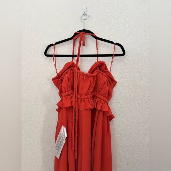 Dress The Population Athena Halter Maxi Gown Dress Poppy Orange Size Large NEW - Picture 8 of 10